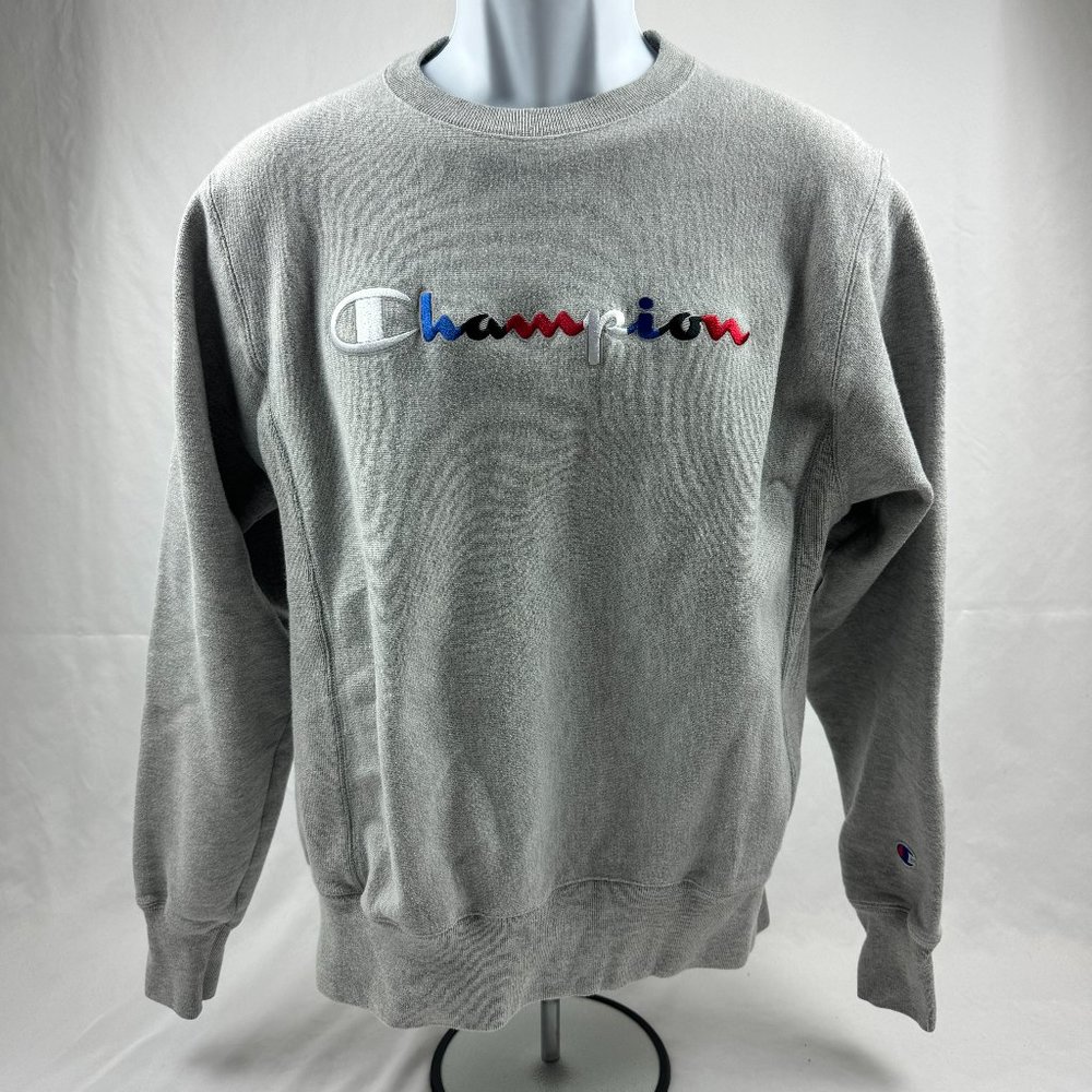 Champion Gray Sweatshirt Men Sz Small Reverse Weave Pullover Crewneck Spell Out